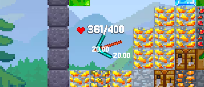 The falling pickaxe shown collecting win multipliers as it strikes and breaks blocks