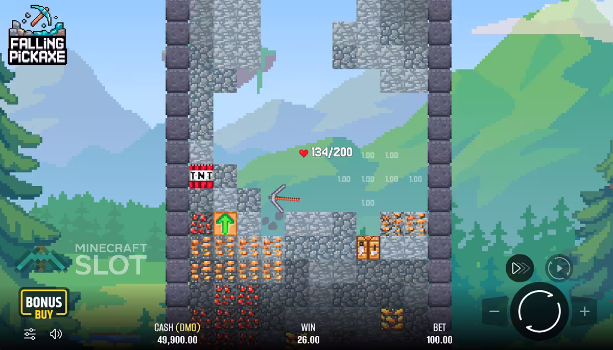 Falling Pickaxe round with iron pickaxe and crafting station upgrade