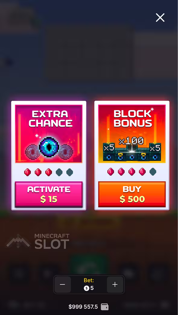 Mine Slot 2 gameplay on mobile device screen previewing the bonus buy menu