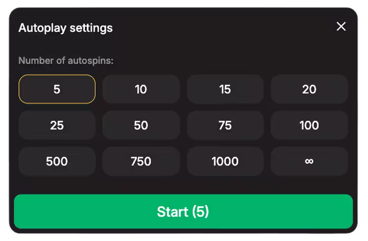 Mine Slot auto play menu with number of spins configuration options